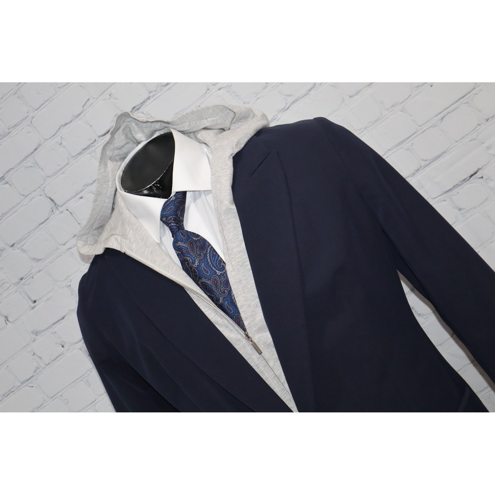 Express Hoodie Blazer Jacket Mens XL Navy Blue Hooded Layered Look Sport Coat